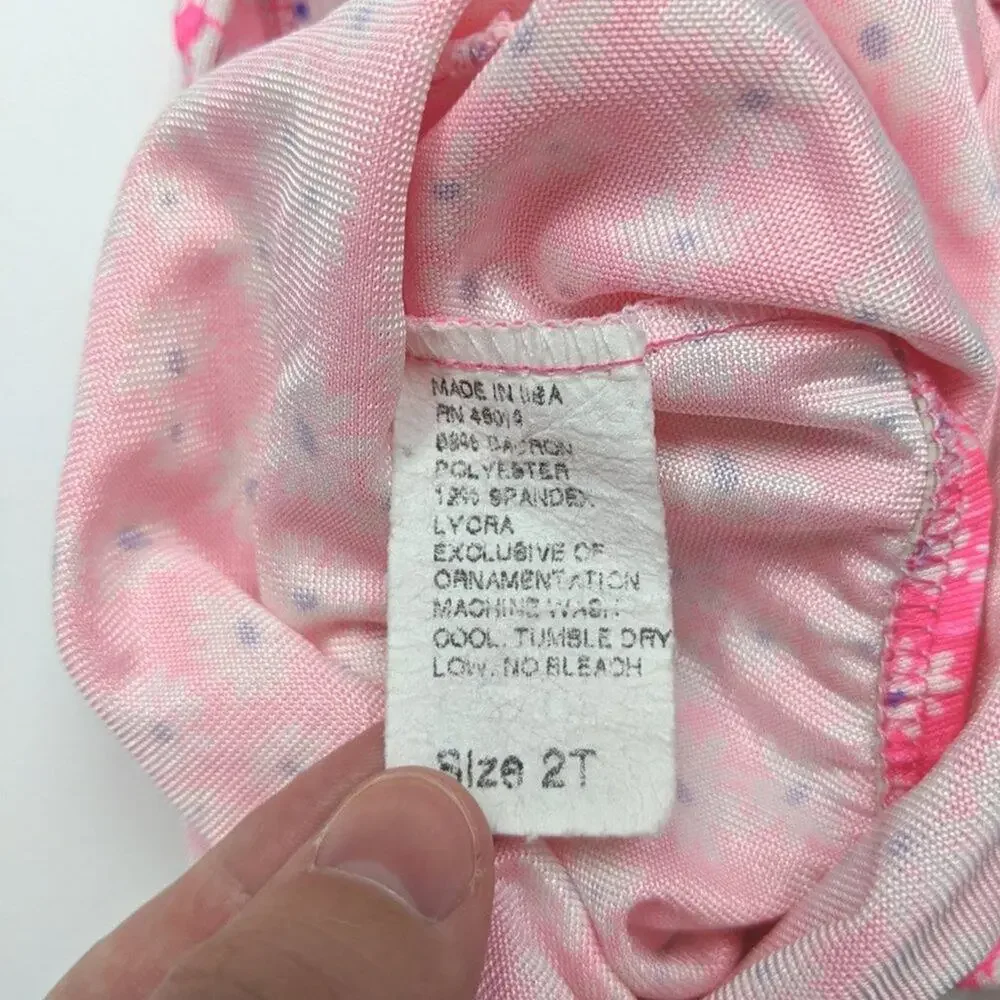 Vintage Swimsuit Baby Girls Sz 12m Pink Neon 80s 90s Ruffle